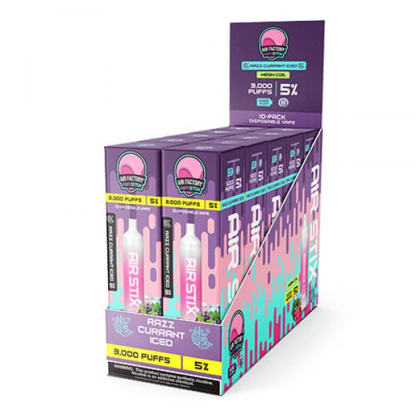 Air Factory Air Stix 3000 – Disposable Vape Device – Razz Currant Ice – 10 Pack / 50mg