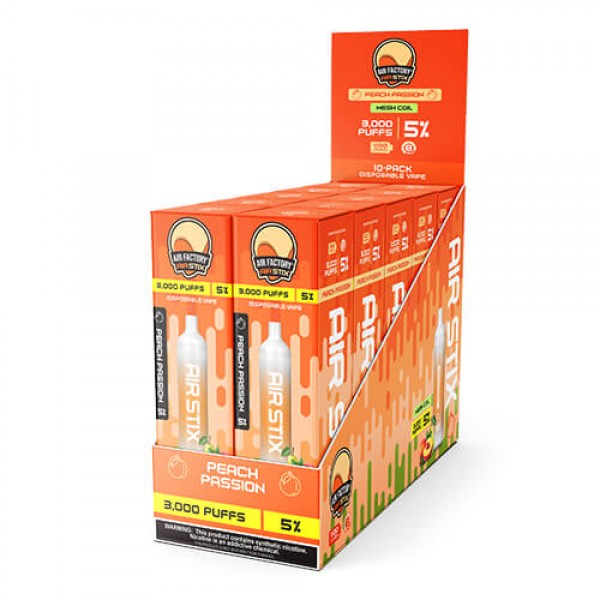 Air Factory Air Stix 3000 – Disposable Vape Device – Peach Passion – 10 Pack / 50mg