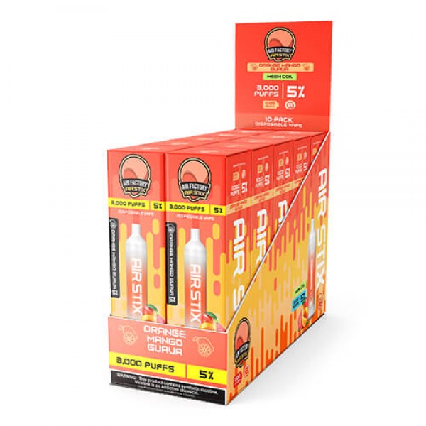 Air Factory Air Stix 3000 – Disposable Vape Device – Orange Mango Guava – 10 Pack / 50mg